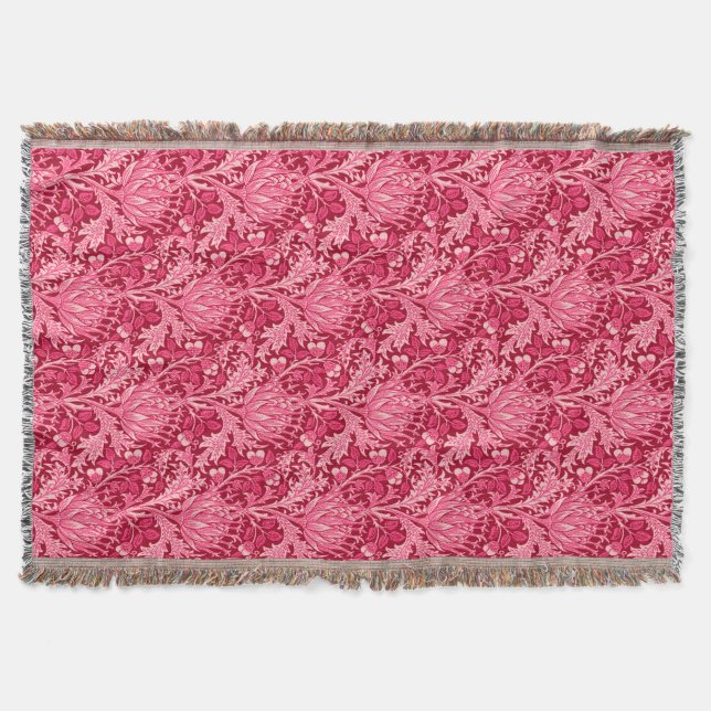 Manta William Morris Damask, rosa de Fuchsia (Anverso)
