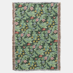 Manta William Morris Florales Carnación Verde Rosa