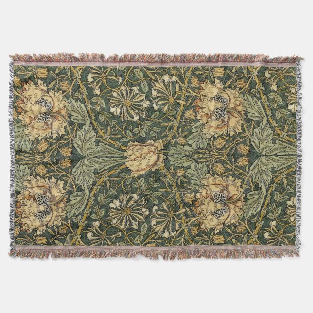 Manta William Morris Honeysuckle Green Floral (Anverso)