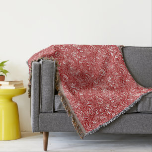 Manta William Morris Indian, rojo oscuro y blanco
