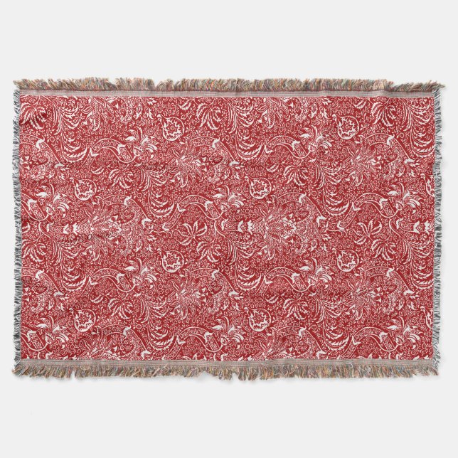 Manta William Morris Indian, rojo oscuro y blanco (Anverso)