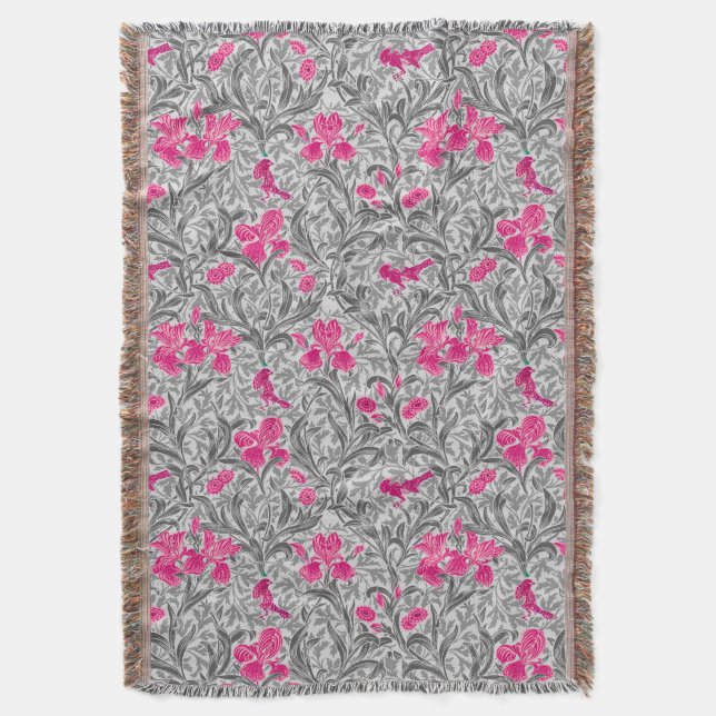 Manta William Morris Irises, gris rosado y plateado / gr (Frente vertical)