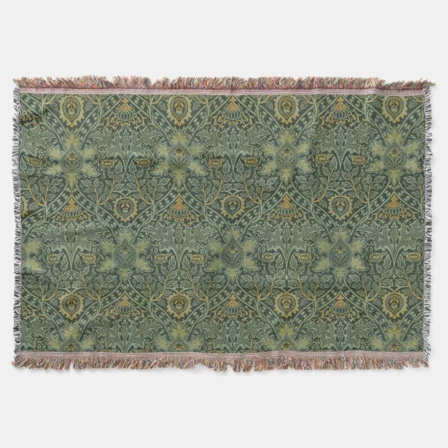Manta William Morris Ispahan Verde Azul Floral Arte (Anverso)