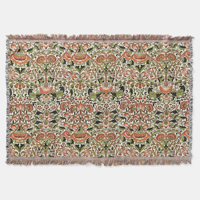 Manta William Morris Lodden Foliage Green Pink (Anverso)