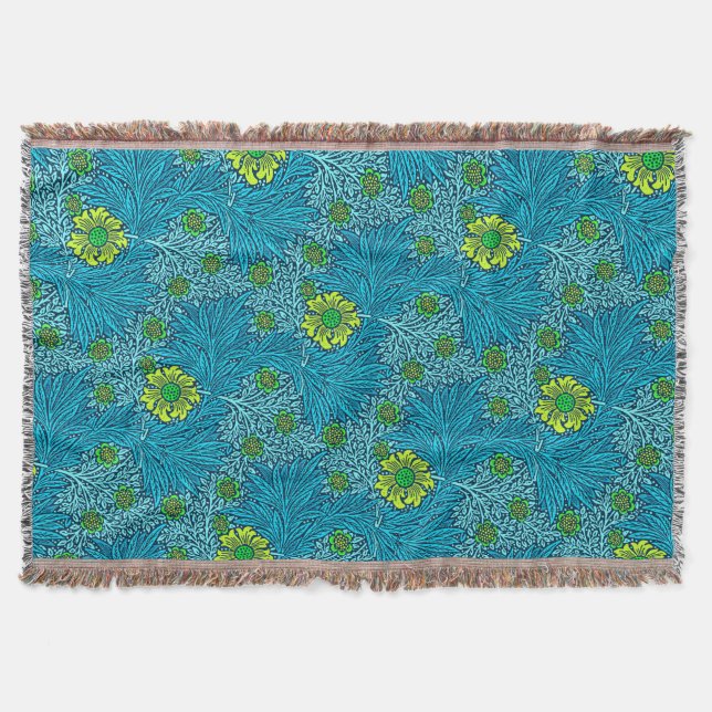 Manta William Morris Marigold, Azul Turquesa y Cobalto (Anverso)
