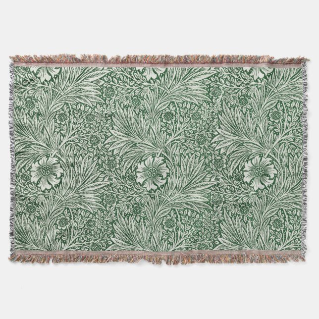 Manta william morris marigold flor floral verde (Anverso)