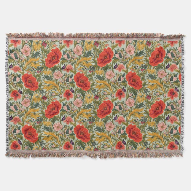 Manta William Morris Poppies Floral Art Nouveau Pattern  (Anverso)
