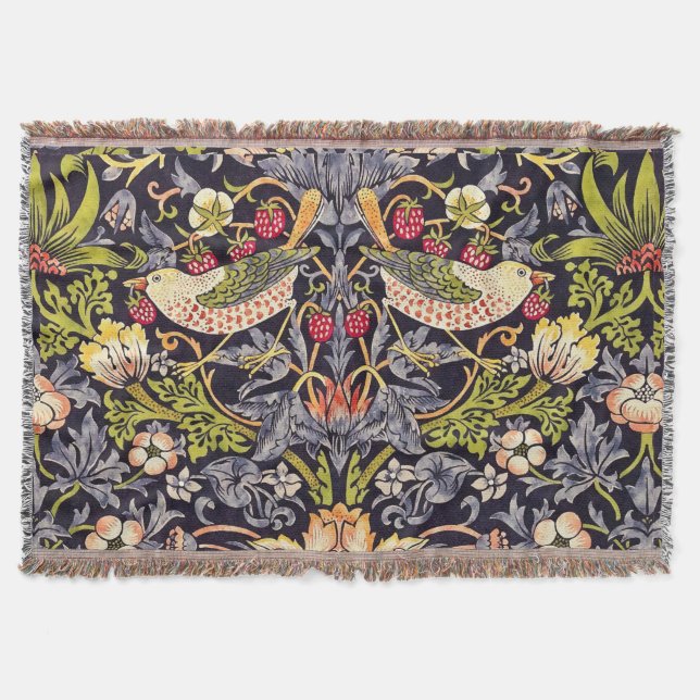 Manta William Morris Strawberry Thief Floral Art Nouveau (Anverso)