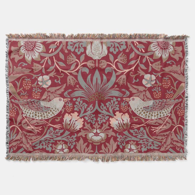 Manta William Morris Strawberry Thief Rojo (Anverso)