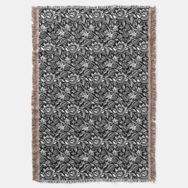 Manta William Morris Sunflower, negro, blanco y gris (Frente vertical)