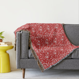 Manta William Morris Sunflower, rojo profundo y blanco