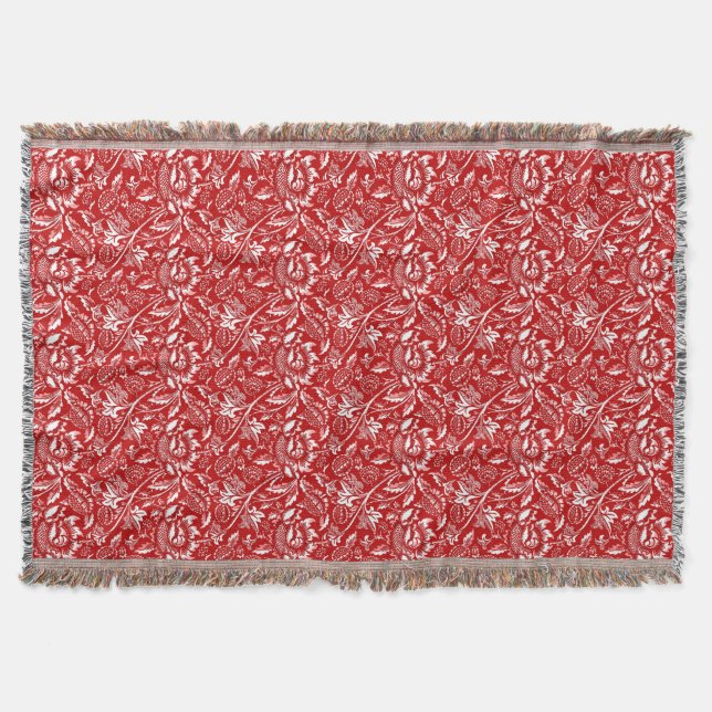 Manta William Morris Sunflower, rojo profundo y blanco (Anverso)