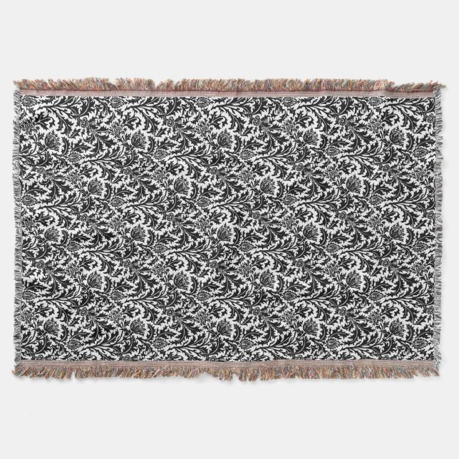 Manta William Morris Thistle Damask, negro sobre blanco  (Anverso)