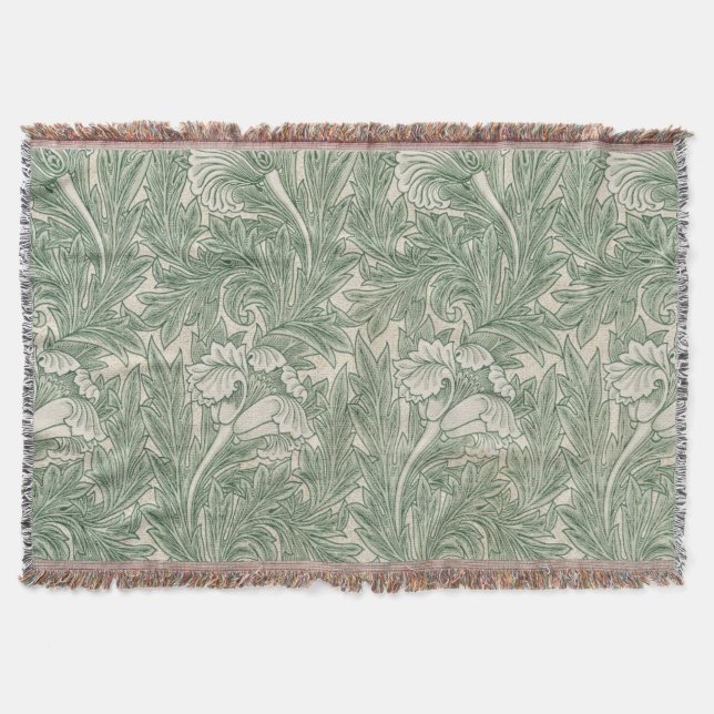 Manta William Morris Verde Salvia Patrón de Tulipán: Vin (Anverso)