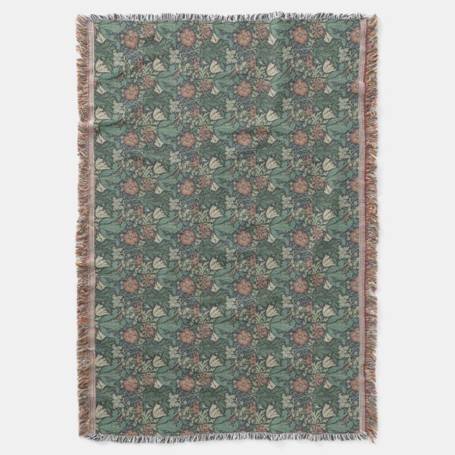 Manta William Morris Vintage Floral Pink Green Compton (Frente vertical)