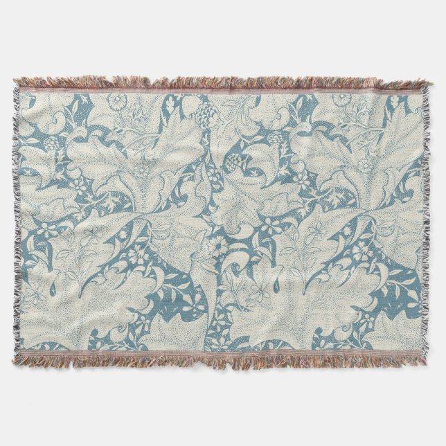 Manta William Morris Wallflower damasco azul floral (Anverso)