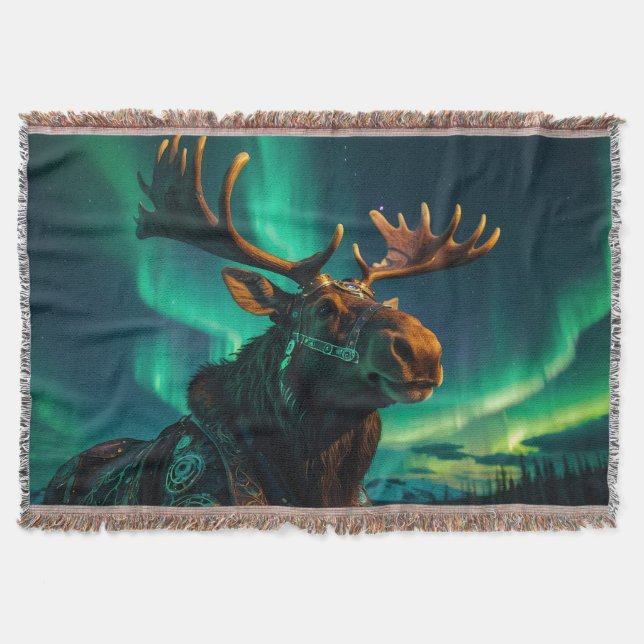 Manta Winter Aurora & Steampunk Moose Wildlife Art (Anverso)