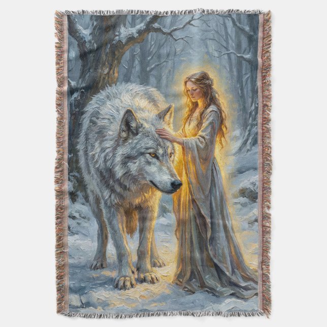 Manta Winter Goddess & White Wolf (Frente vertical)