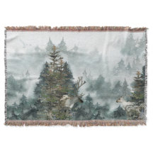 Winter Woodland Foggy Mountain Stag Deer Th