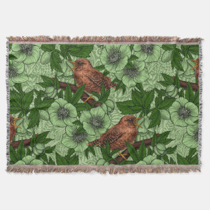 Manta Wren y hellebore, verde claro