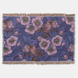 Manta Wren y hellebore, violeta y rosa