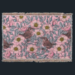 Manta Wrens en los rosas<br><div class="desc">patrón vectorial dibujado a mano con vinos y rosa de perro</div>