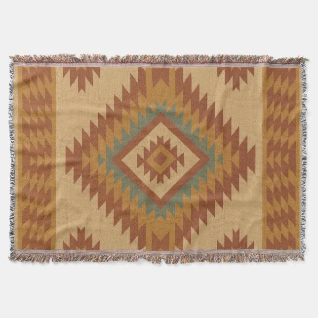 Manta Zapotec Folk Art Diamond Cotton Blanket Throw (Anverso)
