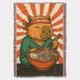 Manta Zen Capybara Comiendo Ramen con Rayas Radiantes