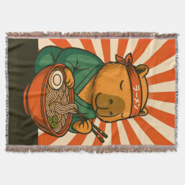 Manta Zen Capybara Comiendo Ramen con Rayas Radiantes