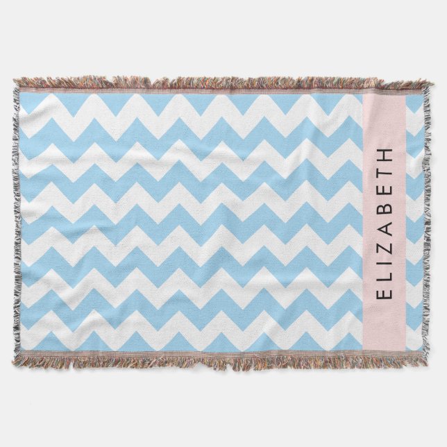 Manta Zigzag Azul, Chevron Azul, Patrón De Ondas, Su Nom (Anverso)