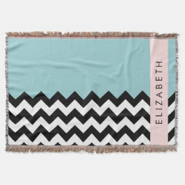 Manta Zigzag negro y blanco, chevron, azul, tu nombre