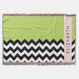 Manta Zigzag negro y blanco, chevron, verde, tu nombre