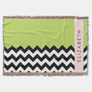 Manta Zigzag negro y blanco, chevron, verde, tu nombre