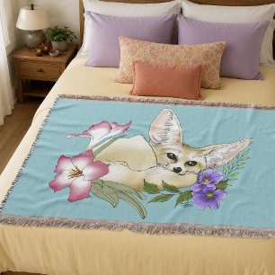 Manta Zorro Fennec Flores Rosadas Purpura Lindas Botánic