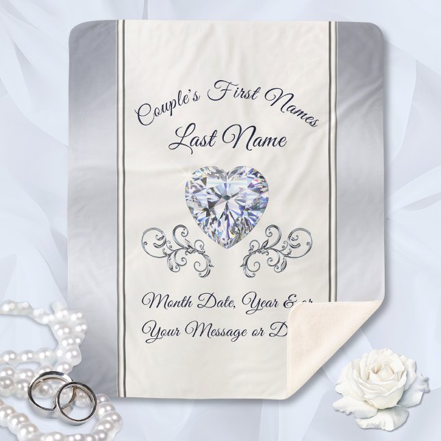 Mantas Bodas personalizadas lanzan diamante cardía (Beautiful, Personalized Wedding Blanket. Super Soft Sherpa, Wedding Blanket.  Heart Shaped Diamond.)
