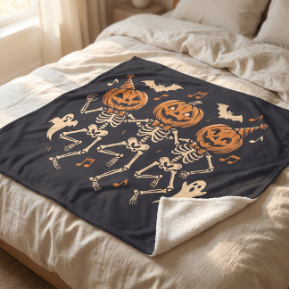 Mantas de Sherpa de Halloween Calabazas Cráneos Fa