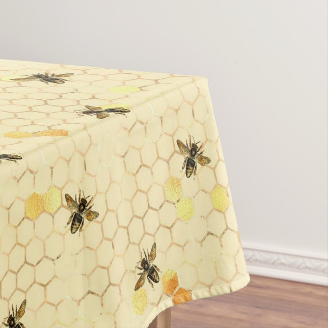 Mantel Abejas con patrón de Honeycomb amarillo dorado (In Situ)