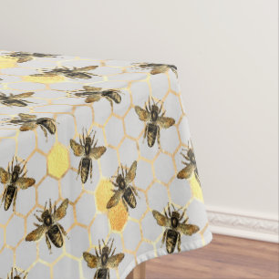 Mantel Abejas en Patrón de Panal Amarillo Oro Gris