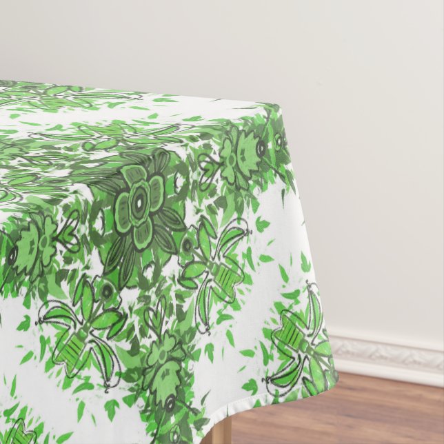 Mantel Abstract Floral Pattern In Black & Green On White (In Situ)