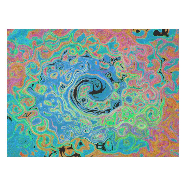 Mantel Acuarela Azul Groovy Abstracto Retro Bañón Líquido (Frente (Horizontal))