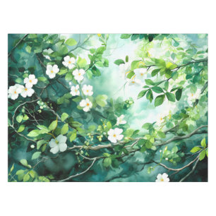 Mantel Acuarela Botánica Flores Blancas Hojas Verdes