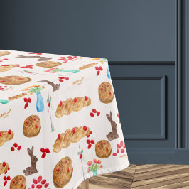 Mantel Acuarela Comida Griega de Pascua y Huevos Rojos