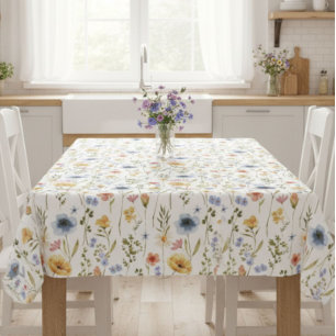 Mantel Acuarela de flores silvestres azules amarillas y r