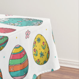 Mantel Acuarela Huevos Coloridos Tulipanes Patrón Pascua