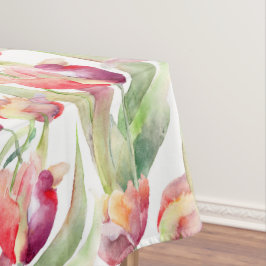Mantel Acuarela Tulipanes Rojos Vintage Pradera Pascua