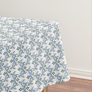 Mantel adorno de damasco azul y verde puntillismo