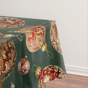 Mantel Adornos Navideños Rojos y Dorados Tradicionales El