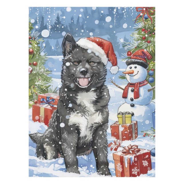 Mantel Alegría de los Navidades de invierno de Akita Dog  (Anverso)