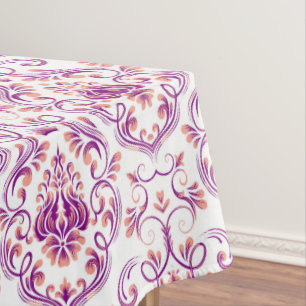 Mantel Algodón elegante de color peach y morado Damask fl