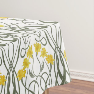 Mantel Amarillo Art Nouveau Narcisos y Tallos Blanco